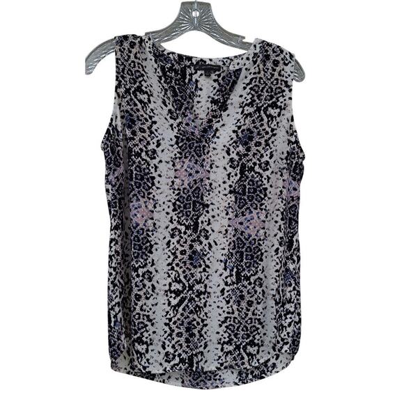 Adrianna Papell Animal Print Snake Tank Top Blouse V neck Black Beige Purple S - Picture 1 of 7